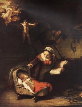  Familia Pintura al %C3%B3leo - La Sagrada Familia con Ángeles Rembrandt